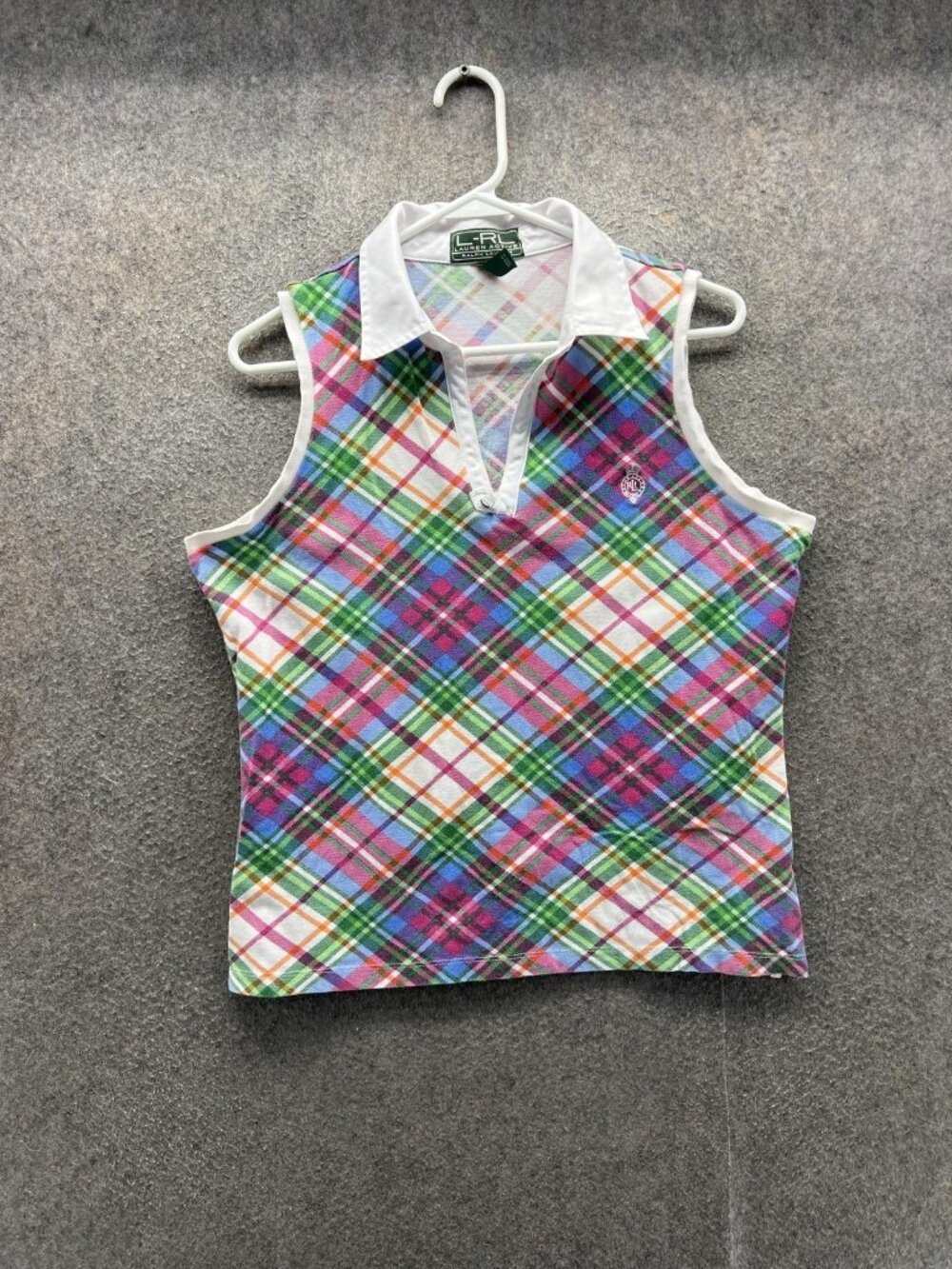 Lauren Ralph Lauren Polo Shirt Womens Large Multicolor Sleeveless Plaid Golf